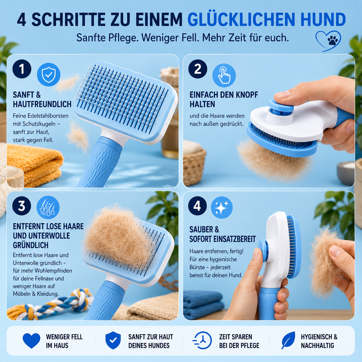 Ruhepfote Fellpflegebürste für Hunde - Sanfte Fellpflege & Haarentfernung
