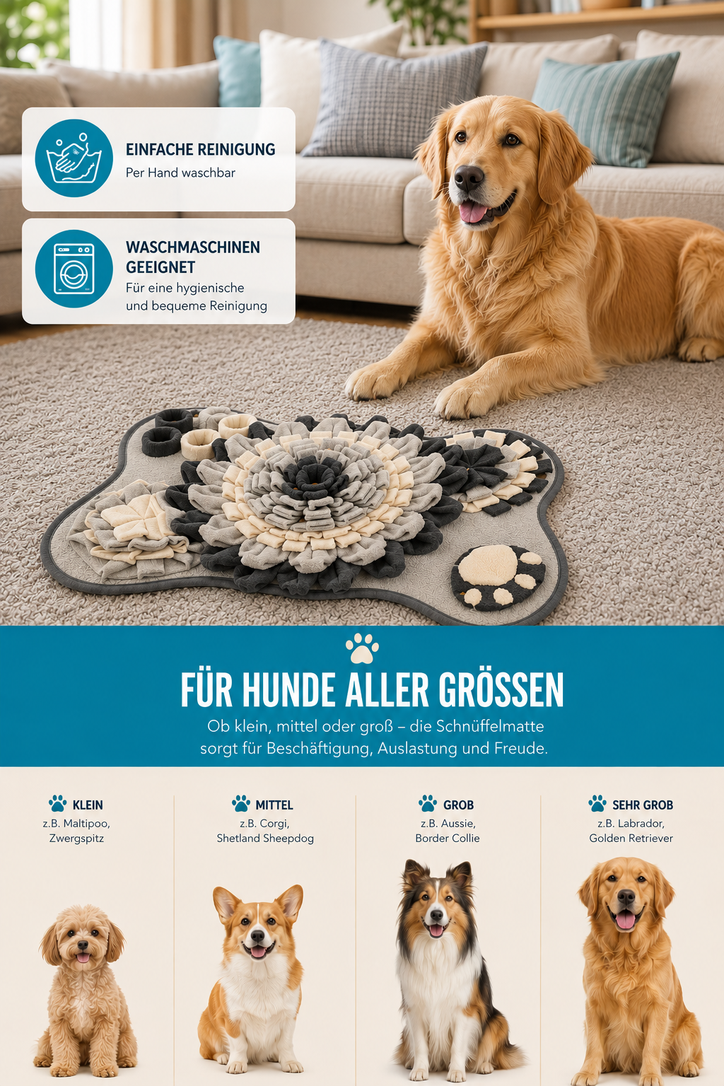 Ruhepfote Schnüffelmatte für Hunde – Spiel, Beschäftigung & Nasenarbeit